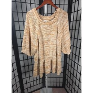 C&C California Women Tan White Cottagecore Peplum Knit Sweater‎ 3X